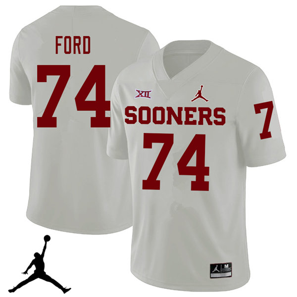 Jordan Brand Men #74 Cody Ford Oklahoma Sooners 2018 College Football Jerseys Sale-White - Click Image to Close